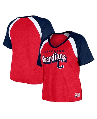 New Era Women's Red Cleveland Guardians Plus Size Raglan V-Neck T-Shirt