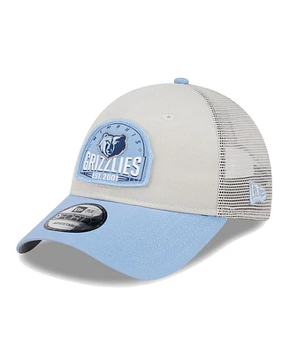 New Era Men's Khaki/Light Blue Memphis Grizzlies Throwback Patch Trucker 9Forty Adjustable Hat