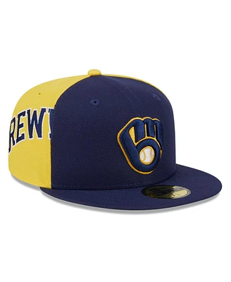 New Era Men's Navy/Gold Milwaukee Brewers Gameday Sideswipe 59Fifty Fitted Hat