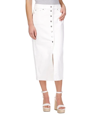 Michael Kors Women's Stretch-Denim Button Midi Skirt