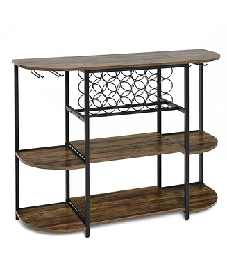 Slickblue 47 Inches Wine Rack Table with Glass Holder and Storage Shelves-Rustic Brown
