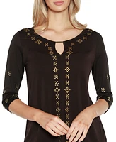 Belldini Women's Embellished Keyhole Knit Top