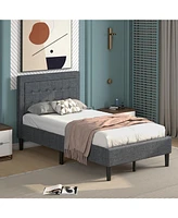 Twin Size Upholstered Bed Frame with Button Tufted Headboard