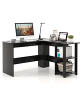 Slickblue Modern L-Shaped Computer Desk with Shelves-Black