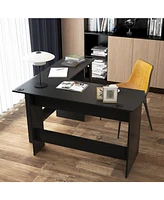 Slickblue Modern L-Shaped Computer Desk with Shelves-Black