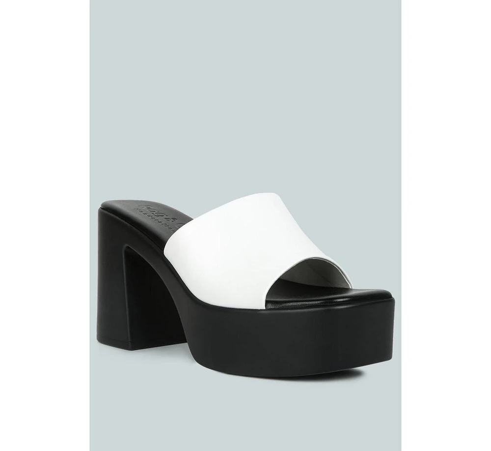 Rag & Co Scandal Slip on Block Heel Sandals Off White