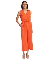 Calvin Klein Women's Collared V-Neck Straight-Leg Jumpsuit