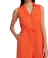 Calvin Klein Women's Collared V-Neck Straight-Leg Jumpsuit