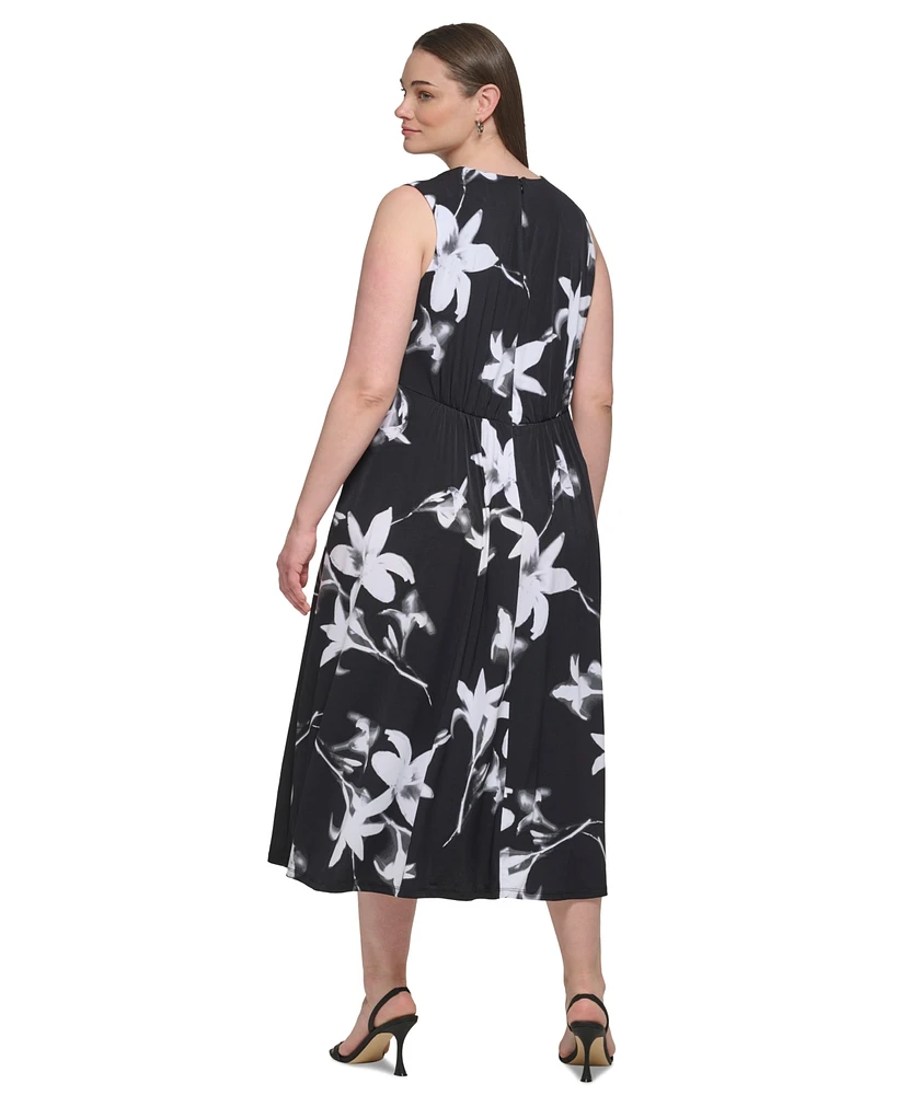 Calvin Klein Plus V-Neck Jersey Sleeveless A-Line Dress