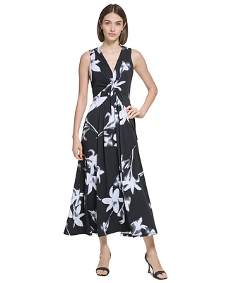 Calvin Klein Women's V-Neck Jersey A-Line Sleeveless Dress