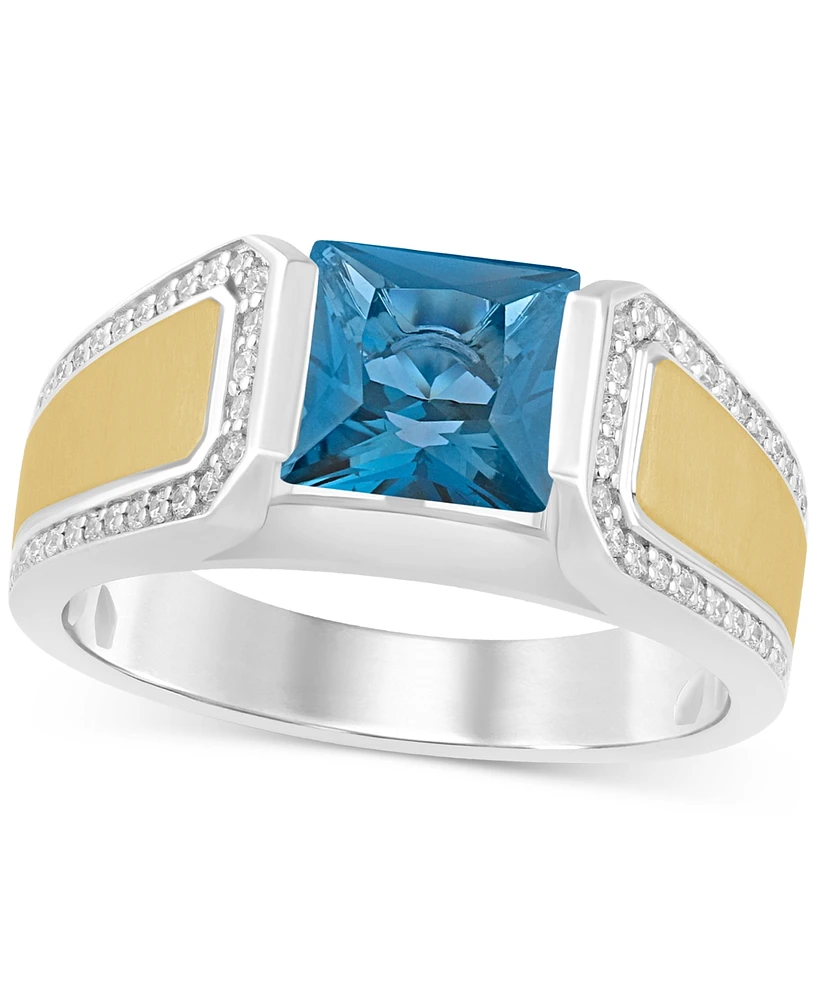 Men's London Blue Topaz (2-1/2 ct. t.w.) & Diamond (1/4 Ring Sterling Silver 14k Gold-Plate