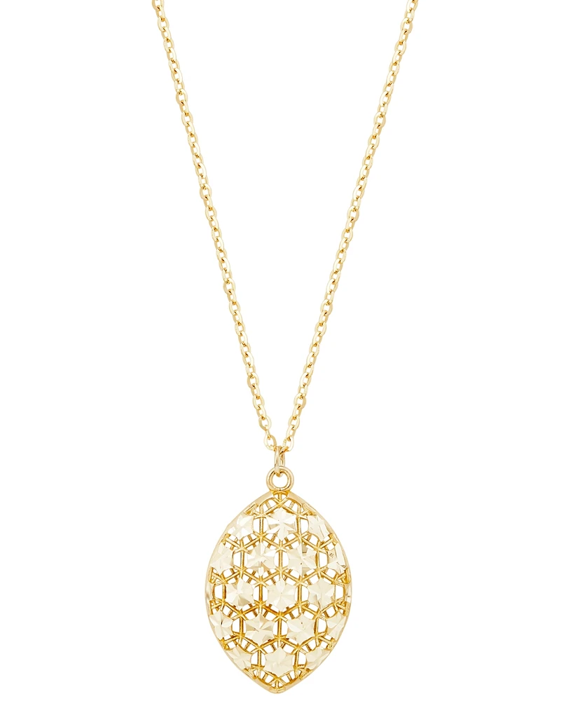 Italian Gold Star & Lattice Openwork Pendant Necklace in 14k Gold, 16" + 2" extender