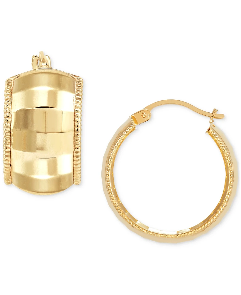 Polished Pattern Flex Huggie Hoop Earrings in 10k Gold, 7/8"