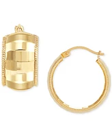 Polished Pattern Flex Huggie Hoop Earrings in 10k Gold, 7/8"