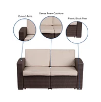 Malmok Outdoor Furniture Resin Loveseat Faux Rattan Wicker Pattern 2-Seat Loveseat With All-Weather Cushions