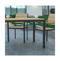 Fena 55" X 31.5" Outdoor Dining Table With Faux Teak Poly Slat Top And Metal Frame