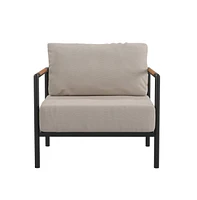 Eastport Outdoor Accent Chair With Removable Plush Fabric Cushions And Teak Accented Aluminum Frame