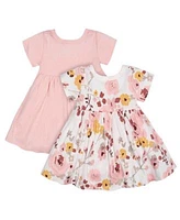 Gerber Baby Girls Baby Pink Floral Short Sleeve Dresses 2 Pack