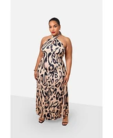 Rebdolls Women's Kenya Leopard Halter Maxi Slip Dress