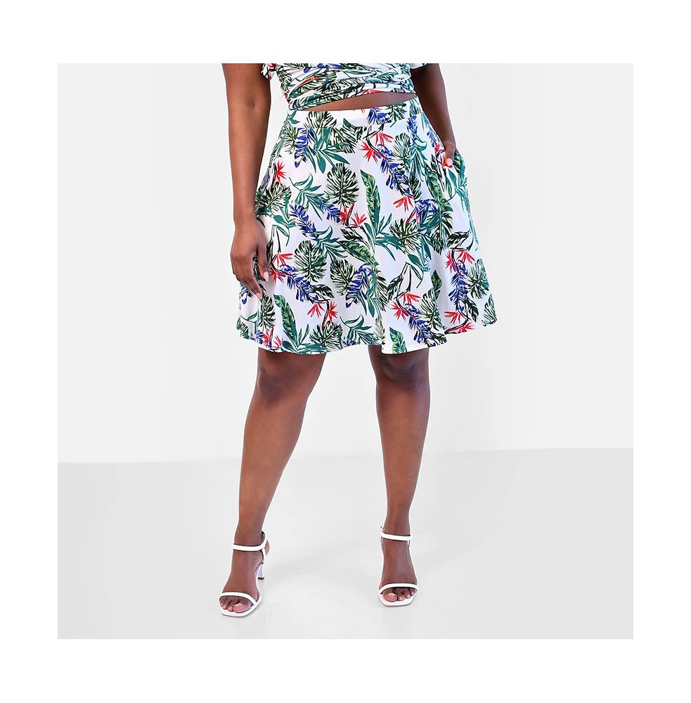 Rebdolls Plus Size Capri Tropical Print Mini Skater Skirt