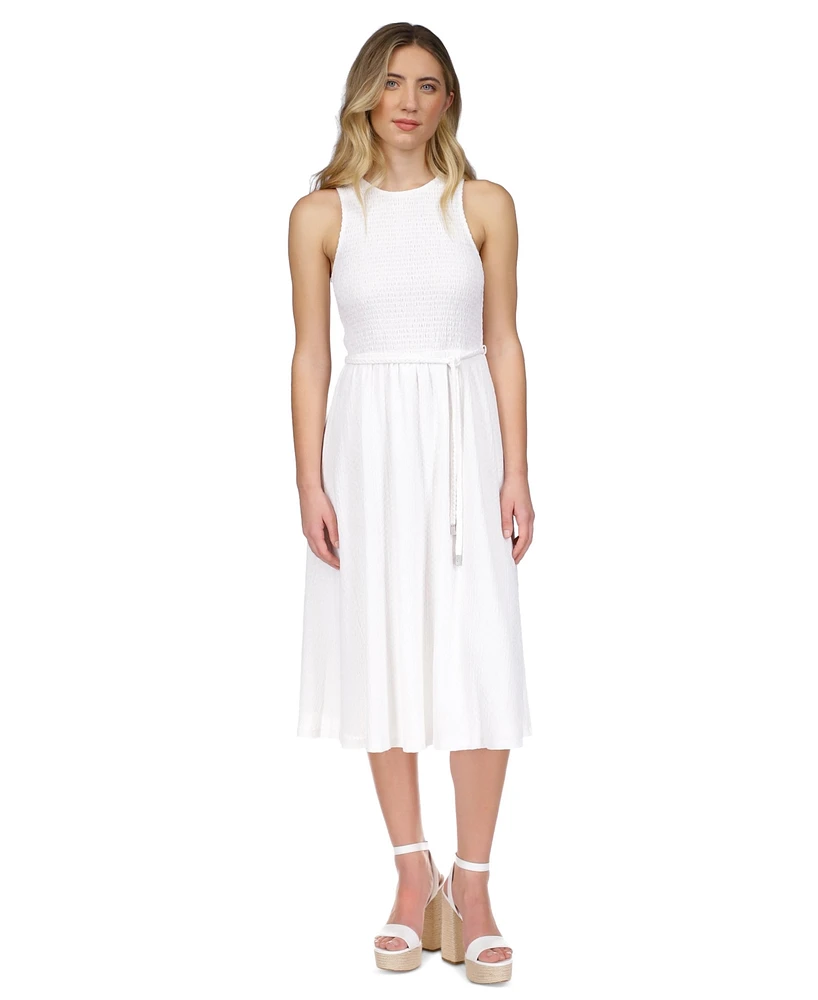 Michael Kors Women's Smocked Textured Sleeveless Midi Dress