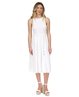 Michael Kors Women's Smocked Textured Sleeveless Midi Dress