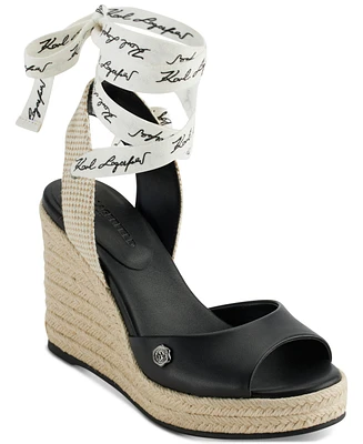 Karl Lagerfeld Paris Women's Cecelia Ankle-Tie Espadrille Platform Wedge Sandals