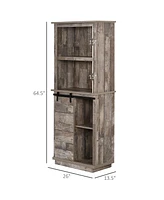 Homcom Freestanding Rustic Kitchen Pantry Storage Cabinet with Barn Door Design