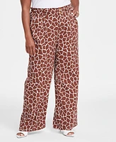 I.n.c. International Concepts Plus Animal-Print Patch-Pocket Wide-Leg Pants, Created for Macy's