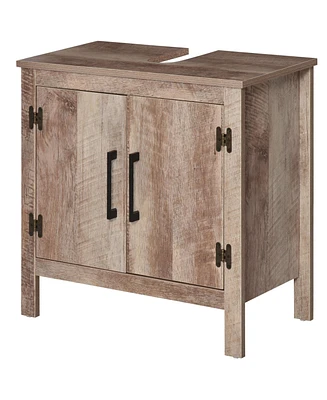 Kleankin Wooden Pedestal Sink Cabinet Floor Storage with Double Door