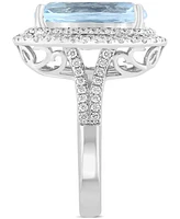 Effy Aquamarine (5-7/8 ct. t.w.) & Diamond (3/4 ct. t.w.) Double Halo Statement Ring in 14k White Gold