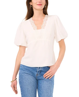 Vince Camuto Women's Lace-Trim Puff-Sleeve Top