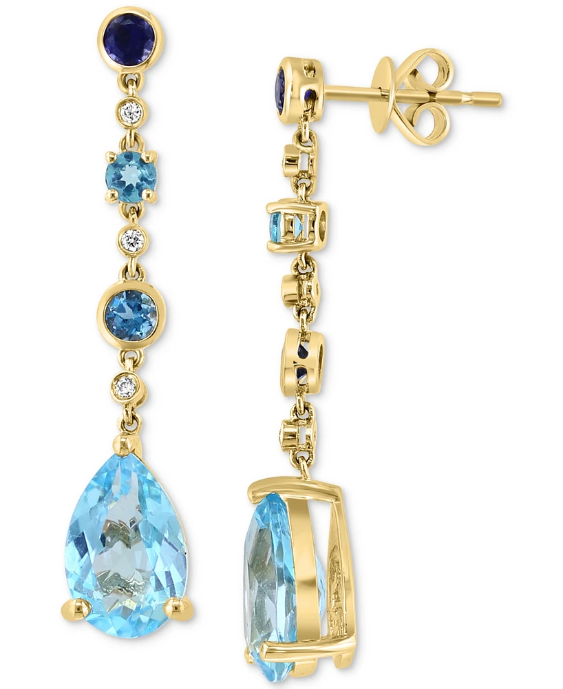 Effy Multi-Gemstone (5-5/8 ct. t.w.) & Diamond (1/20 ct. t.w.) Linear Drop Earrings in 14k Gold