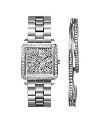 Jbw Women's Cristal Quartz Silver Stainless Steel Watch Set, 28mm