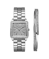 Jbw Women's Cristal Quartz Silver Stainless Steel Watch Set, 28mm