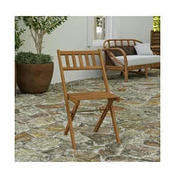 Merrick Lane Stora Set Of 2 Solid Acacia Wood Armless Folding Patio Bistro Chairs With Slatted Backs And Seats