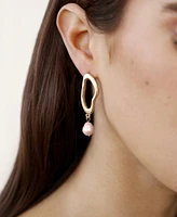 Ettika Open Circle 18k Gold Plated and Pink Freshwater Pearl Dangle Earrings