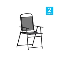 Munroe Set Of Textilene Folding Sling Style Patio Chairs With Armrests