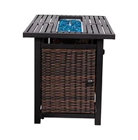 Ilya 50,000 Btu Propane Gas Fire Table With Weather Resistant Wicker Base, Steel Tabletop, Glass Beads And Hideaway Tank Holder
