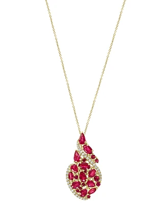 Effy Ruby (3-1/4 ct. t.w.) & Diamond (1/6 ct. t.w.) Swirl 18" Pendant Necklace in 14k Gold