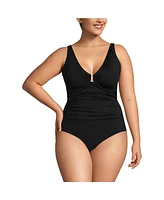 Lands' End Plus Chlorine Resistant Shirred V-neck One Piece Swimsuit