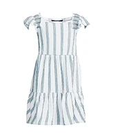 Lands' End Girls Smocked Flutter Sleeve Gauze Tank Dress