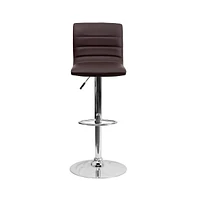 Modern Vinyl Adjustable Height Barstool With Horizontal Stitch Back, Set Of 2