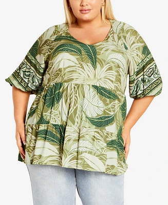 Avenue Plus Size Alice Border V-neck Tunic Top