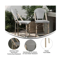 Mael Set Of Two Stacking Bistro Style Counter Stools With Textilene Backs And Seats Metal Frames For Indoor/Outdoor Use