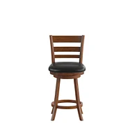 Silla 24" Classic Wooden Ladderback Swivel Counter Height Stool With Upholstered Padded Seat And Integrated Footrest