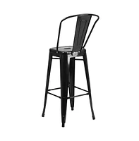 Merrick Lane Dothan Series Metal Stool With Removable Back For Indoor-Outdoor Use