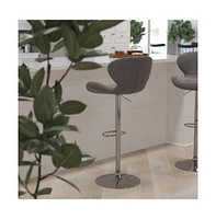 Quincy Adjustable Height Barstool Contemporary Bar Stool With Curved Back And Metal Base Footrest