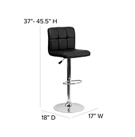 Quilted Vinyl Swivel Adjustable Height Barstool With Chrome Base