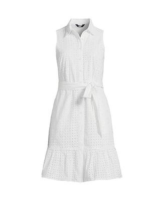 Lands' End Women's Sleeveless Eyelet Shirt Dress